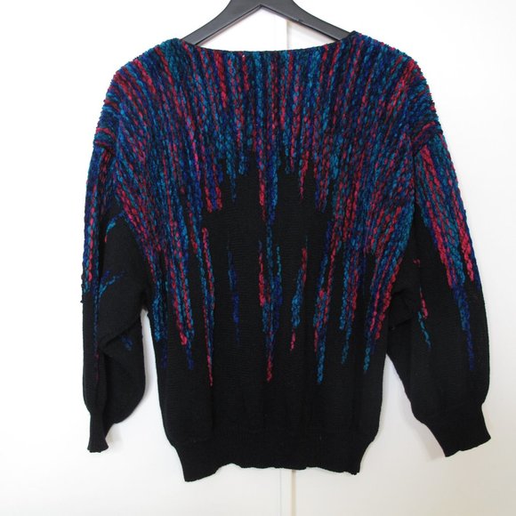 VINTAGE - CAMPUS CASUALS - 80's 90's Chenille Knit Balloon Sleeve Sweater - Picture 5 of 10